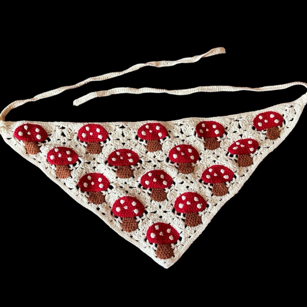 🍄 Crochet Mushroom Bandana / Head Scarf – Cottagecore 🍄